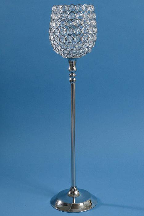 23.25&quot; Crystal Bead Candle Holder Silver/clear