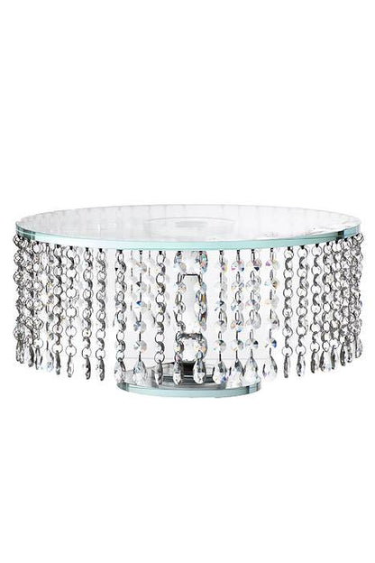 16x7.5" Round Crystal Cake Stand W/beads Clear