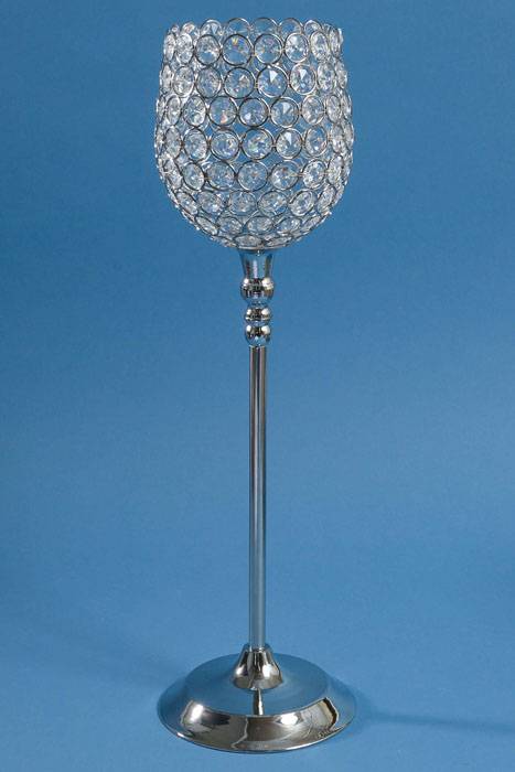 19.25" Crystal Bead Candle Holder Silver/clear
