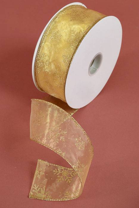 2.5" X 50yds Snowflake Ribbon Gold/gold