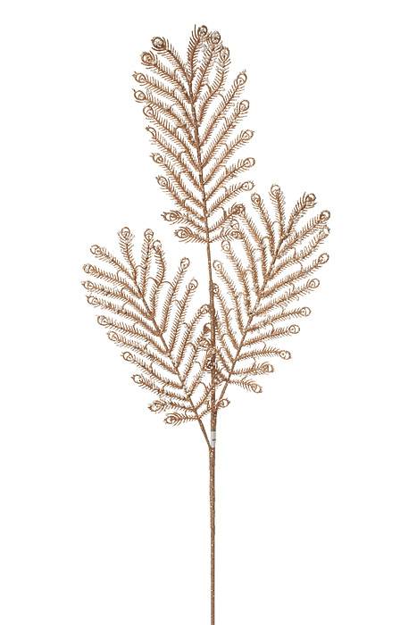 32.5" Peacock Glitter Bead Spray Light Gold