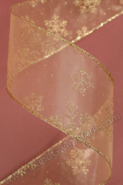 2.5" X 50yds Snowflake Ribbon Gold/gold