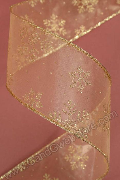 2.5" X 50yds Snowflake Ribbon Gold/gold