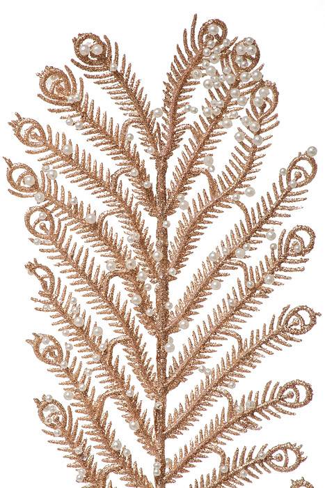 32.5" Peacock Glitter Bead Spray Light Gold