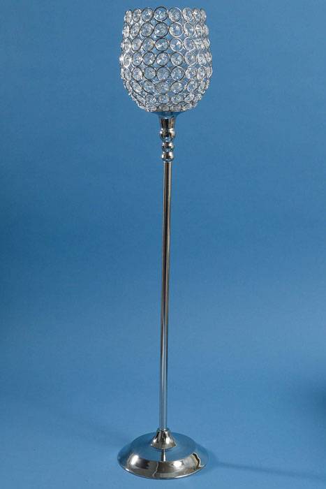 27.5" Crystal Bead Candle Holder Silver/clear