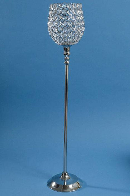 27.5" Crystal Bead Candle Holder Silver/clear