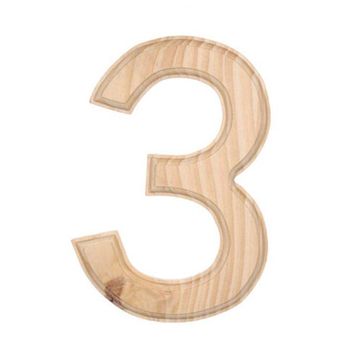 6" Wood Number "3" Natural
