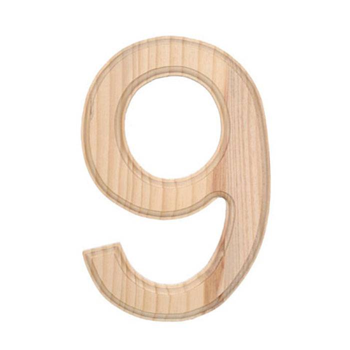 6" Wood Number "9" Natural