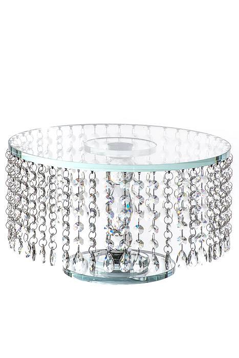 13"x 7.5" Rd Crystal Cake Stand W/beads Clear