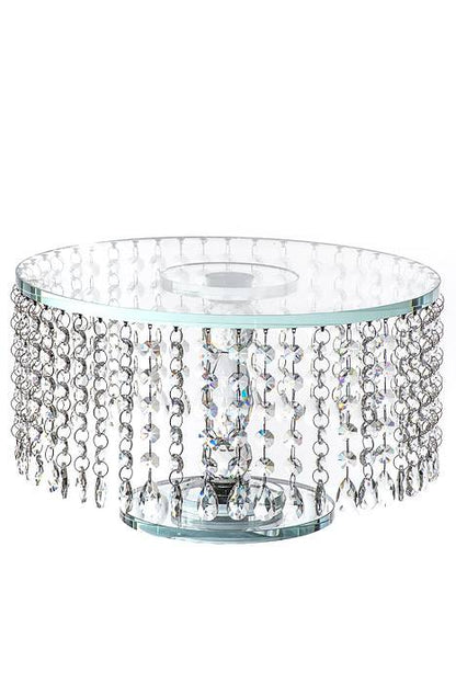 13"x 7.5" Rd Crystal Cake Stand W/beads Clear