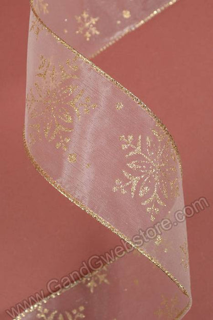 2.5" X 50yds Snowflake Ribbon Ivory/gold