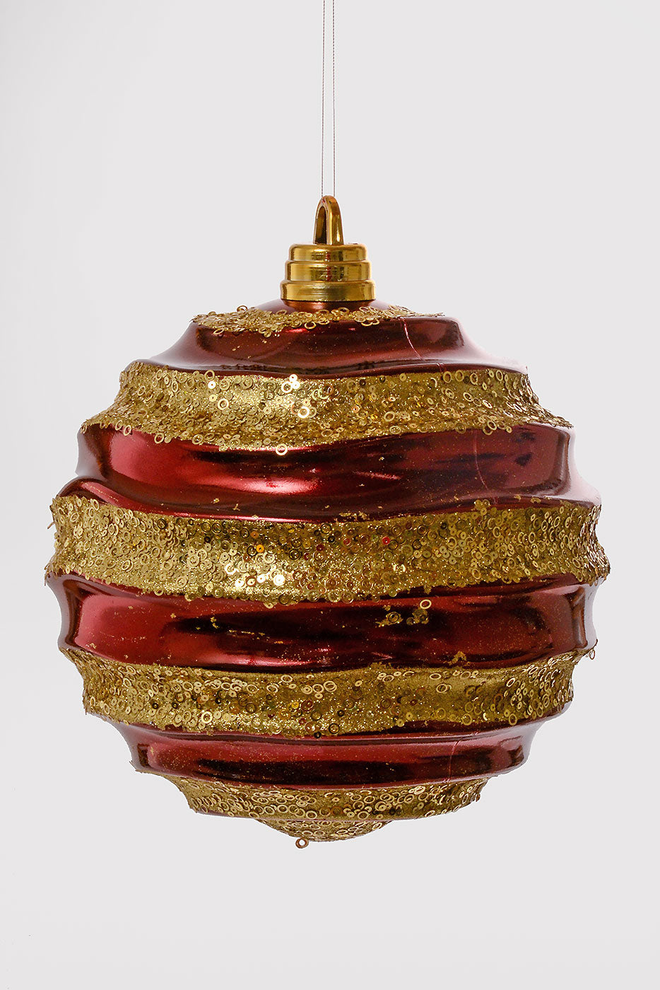 300Mm Plastic Ball With Glitter/Sequin Ornament Burgundy