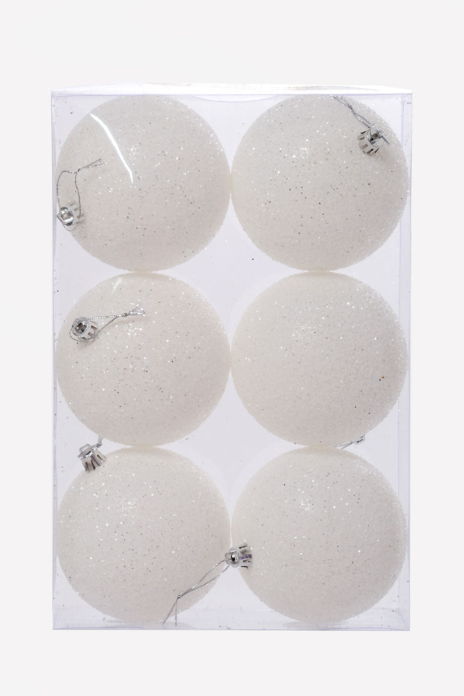100mm Glitter Ball Ornament Bx-6 White