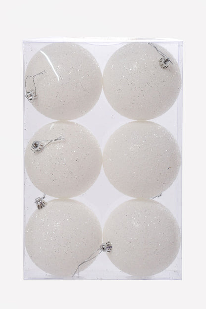 100mm Glitter Ball Ornament Bx-6 White