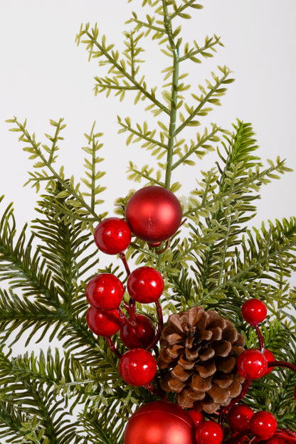 28" Ball Pinecone Spray Red