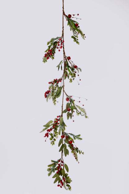5Ft Bell Berry Eucalyptus Pine Garland Red/Green