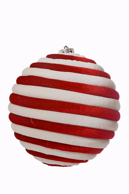 6" Ball Ornament White/Red