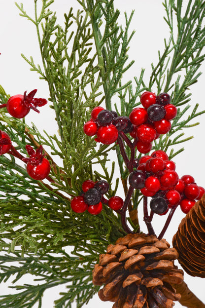 18" Berry Pinecone Cedar Spray Red/Green