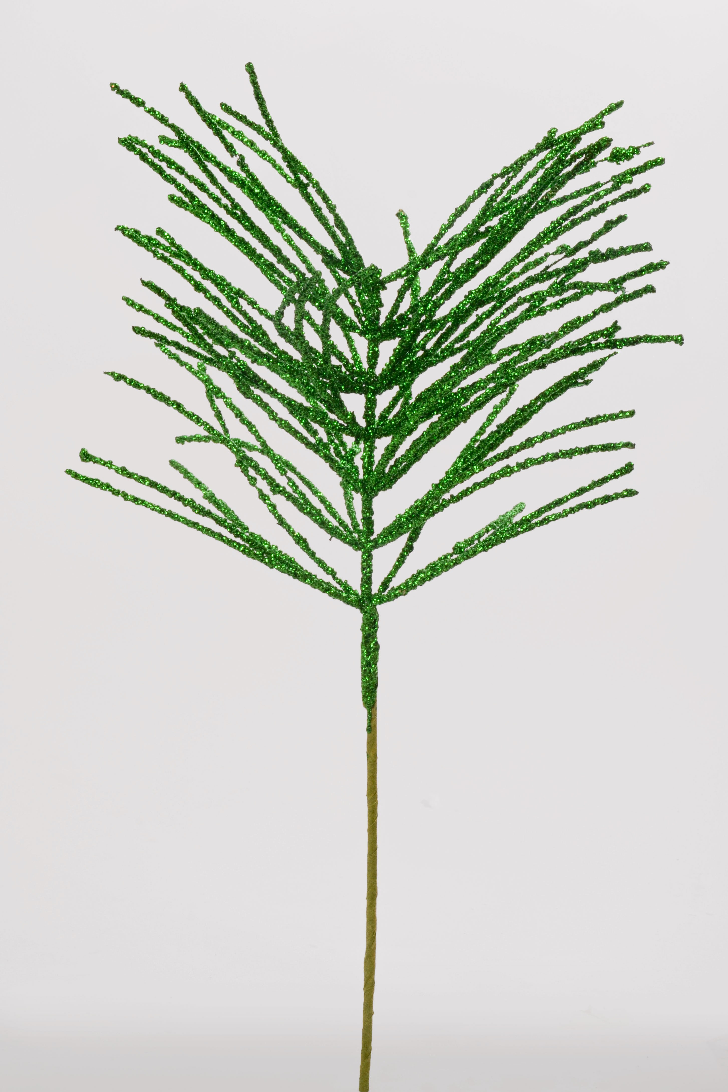24" Glitter Pine Needle Berry Stem Green