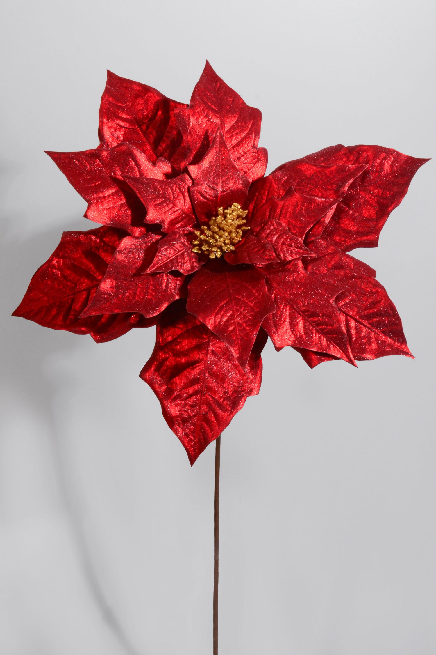 27" Metallic Poinsettia Spray Red