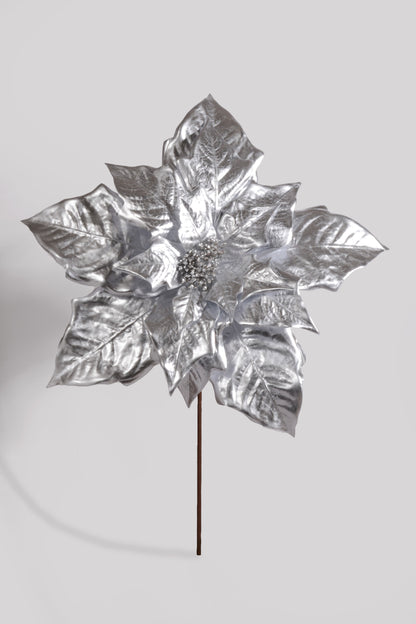 27" Metallic Poinsettia Spray Silver