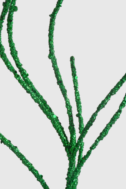 36" Twig Glitter Spray Emerald Green