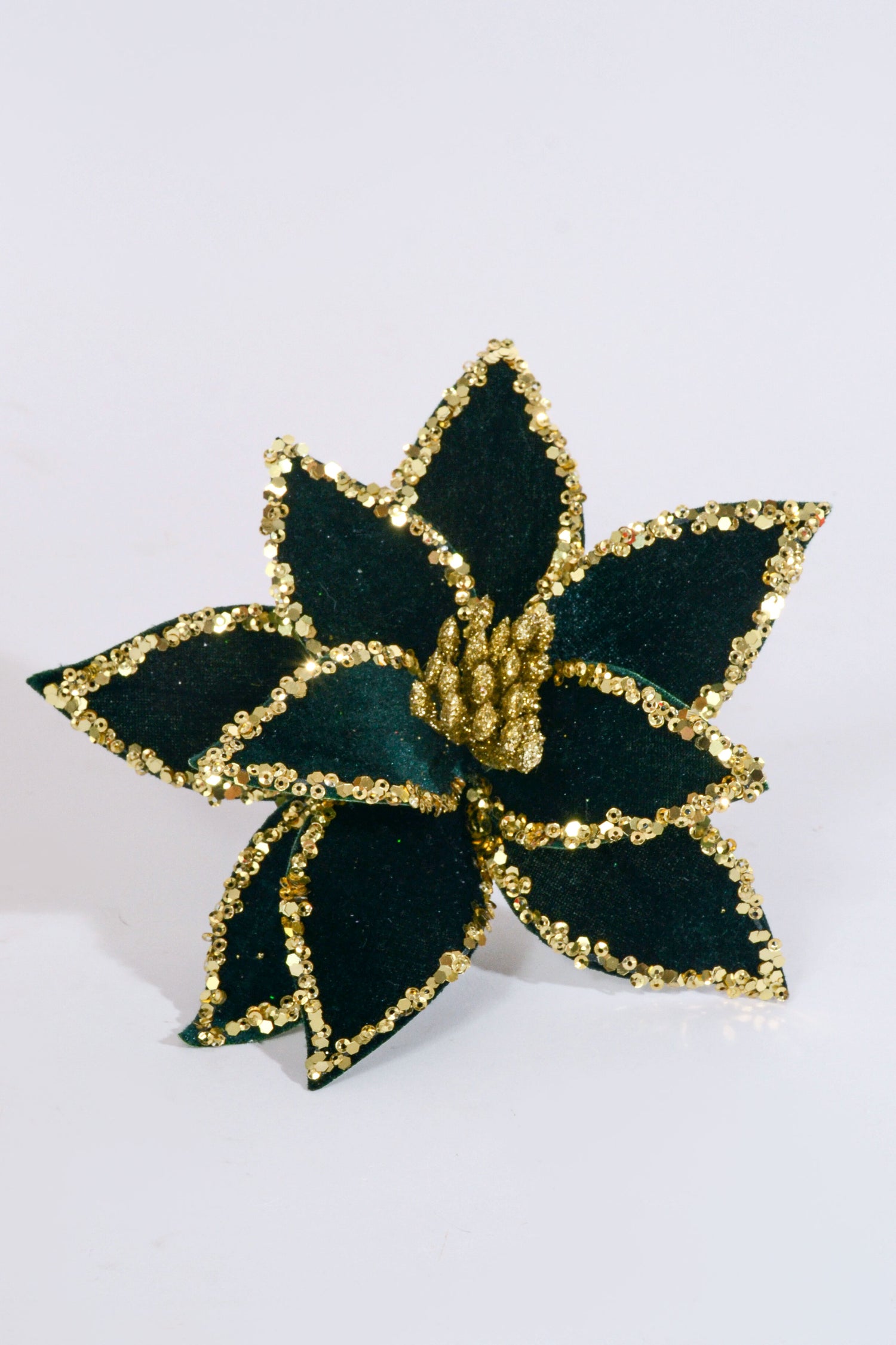 7" Poinsettia Sequin Edge Clip Green