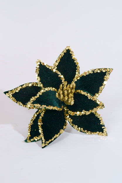 7" Poinsettia Sequin Edge Clip Green
