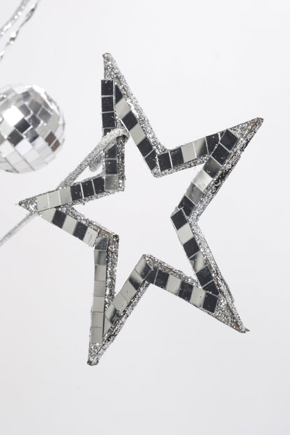 28" Mirrored Open Star With Ball Spray Shine Silver