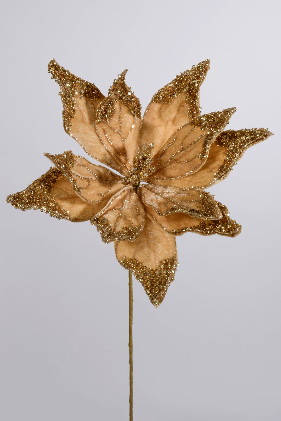 27" Velvet Sequin Edge Poinsettia Tan/gold