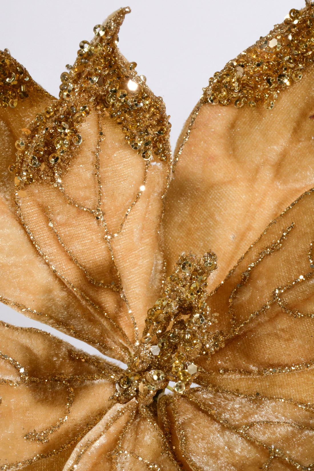 27" Velvet Sequin Edge Poinsettia Tan/gold