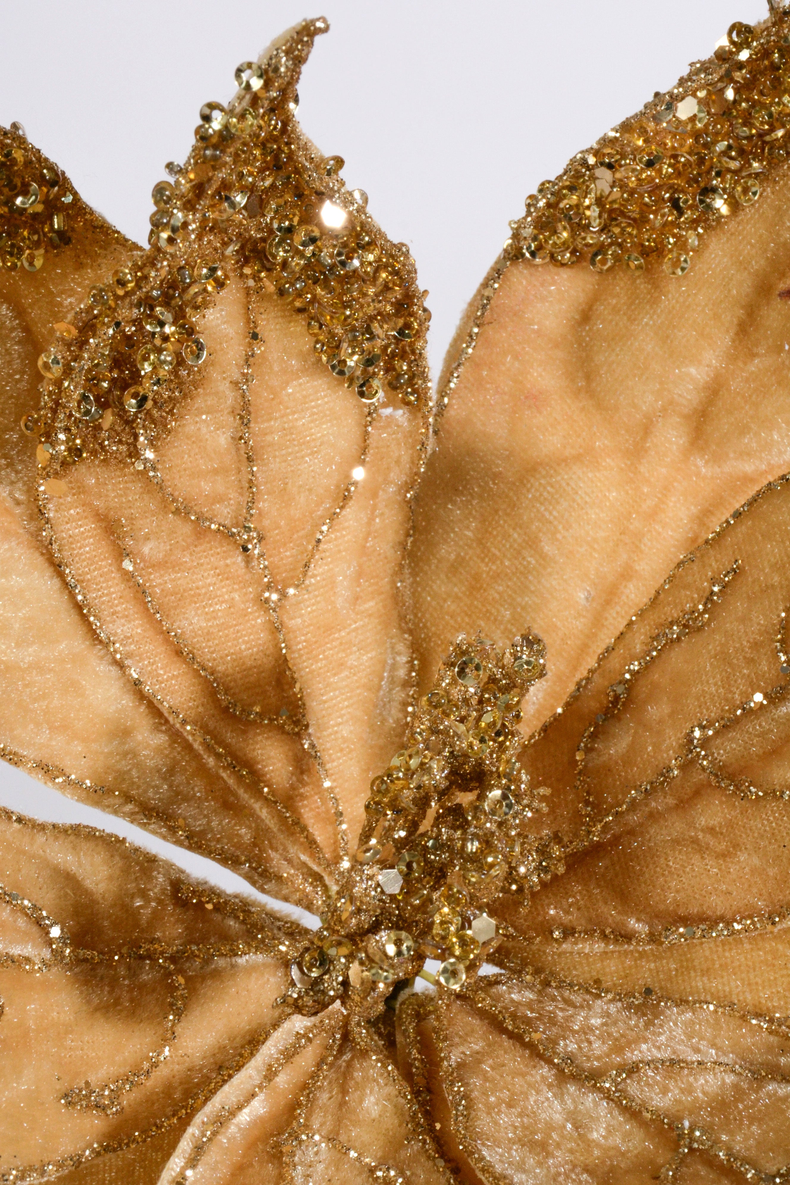 27" Velvet Sequin Edge Poinsettia Tan/gold