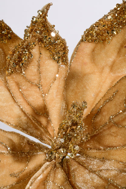 27" Velvet Sequin Edge Poinsettia Tan/gold