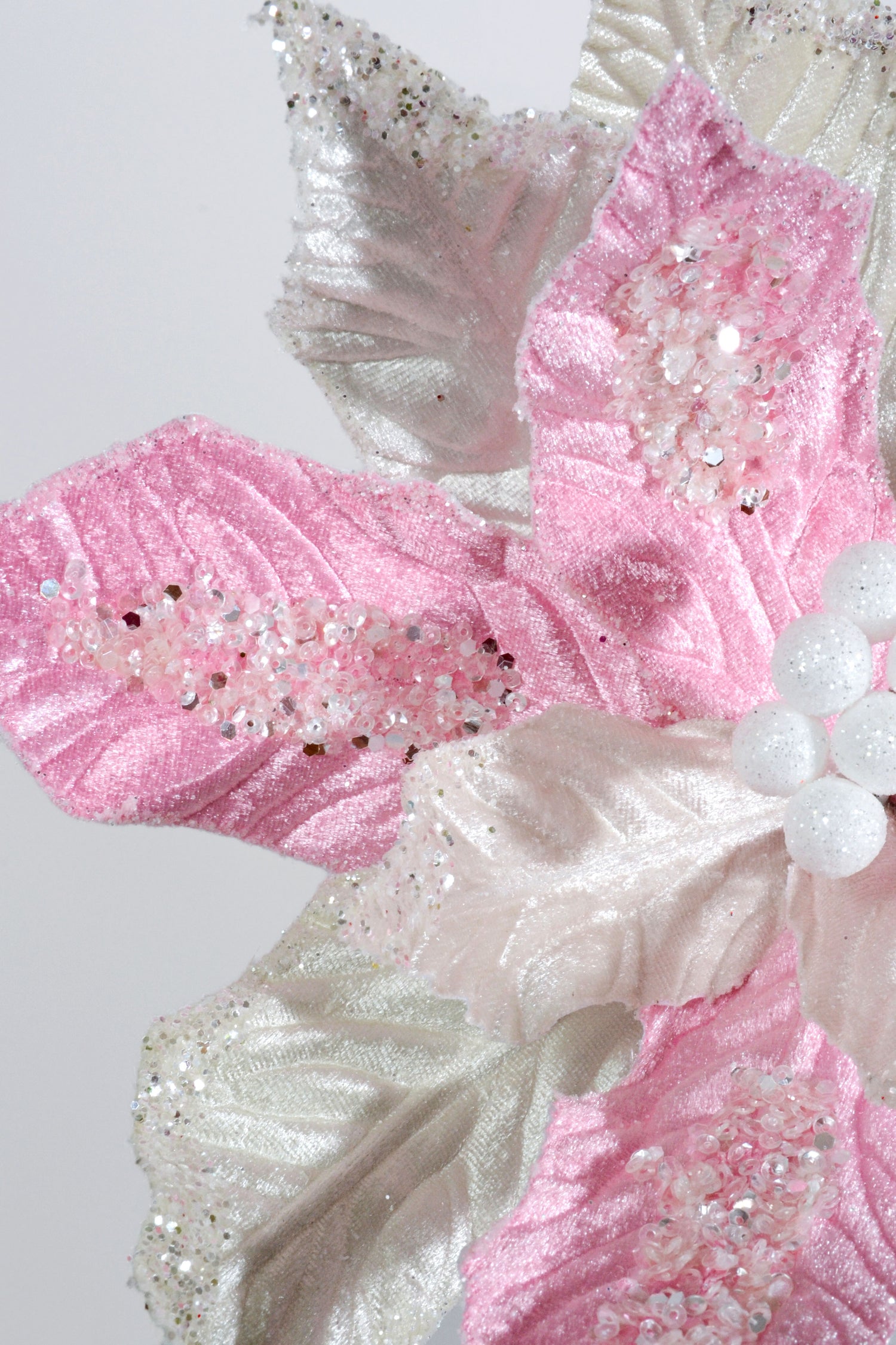 25" Sugared Glitter Poinsettia Stem Pink/Cream