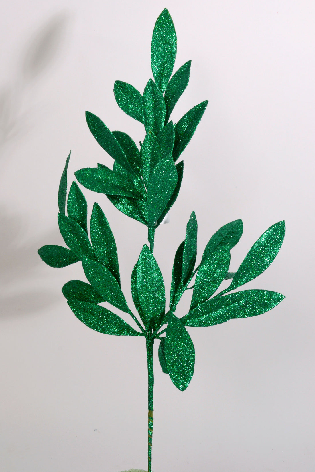 21" Glitter Sparkling Bay Leaf Spray Holiday Green
