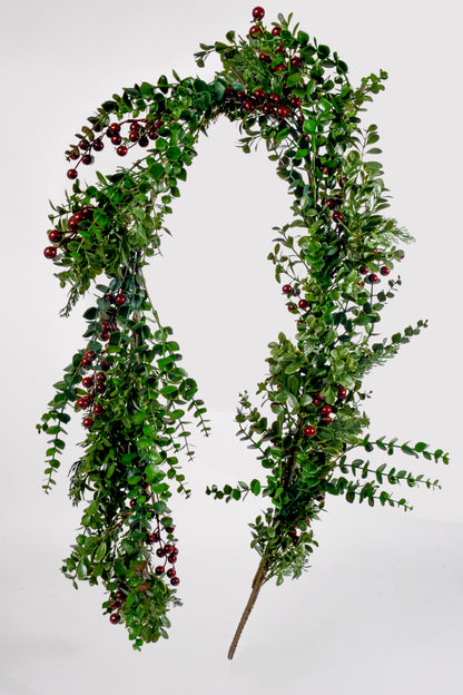 60" Eucalyptus Pine Berry Garland Red/green