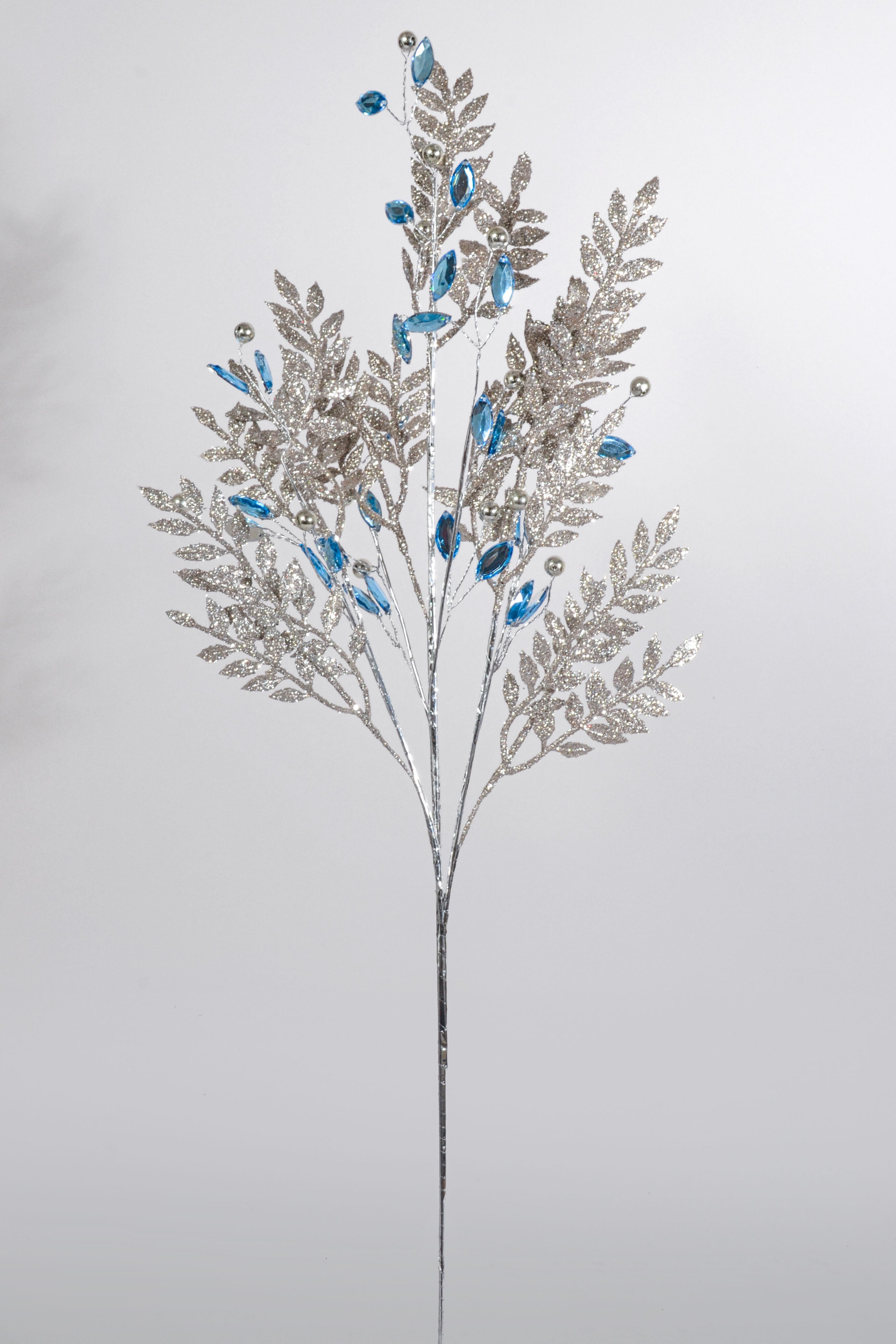 30" Jewel Leaf Spray Champagne/Blue