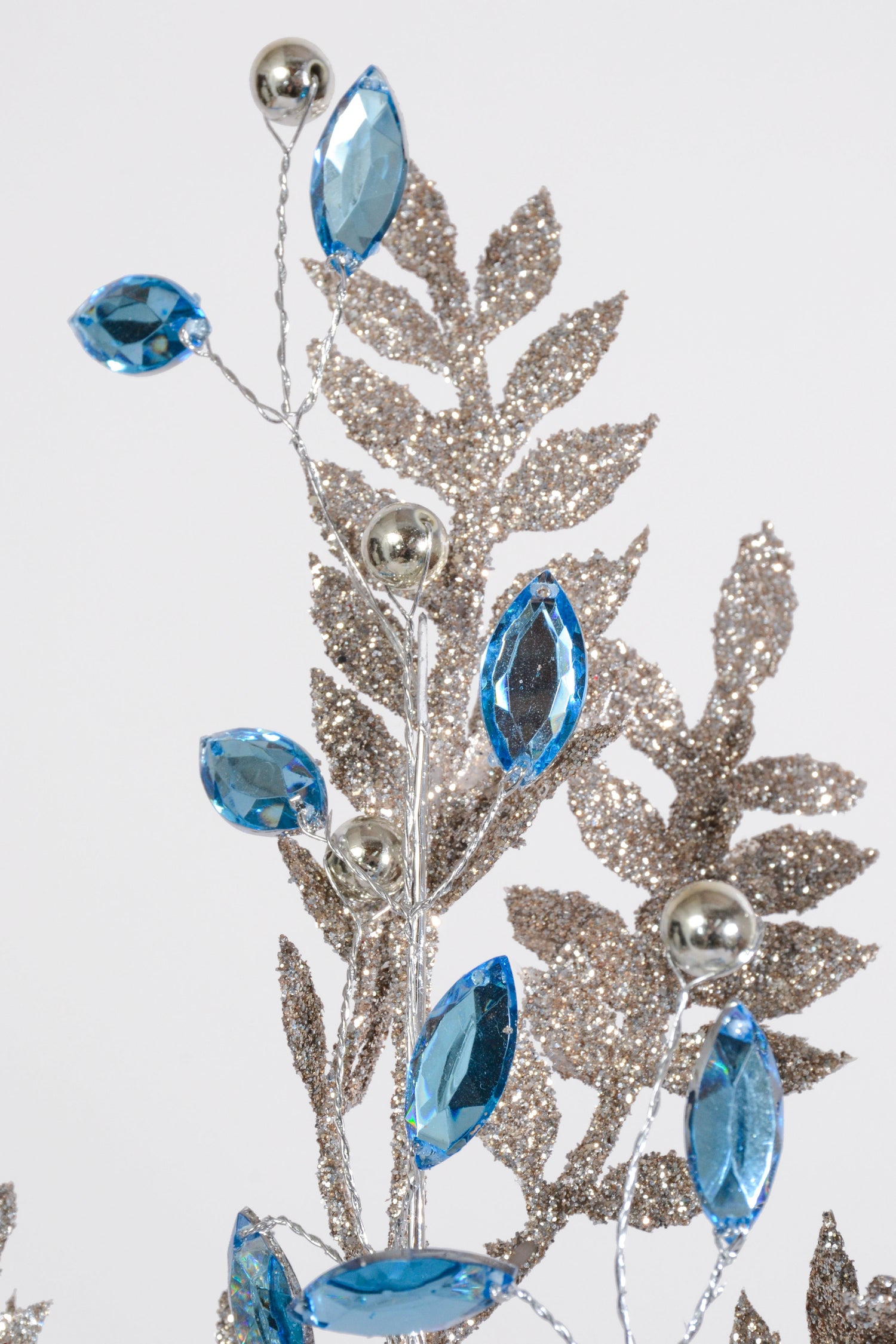 30" Jewel Leaf Spray Champagne/Blue