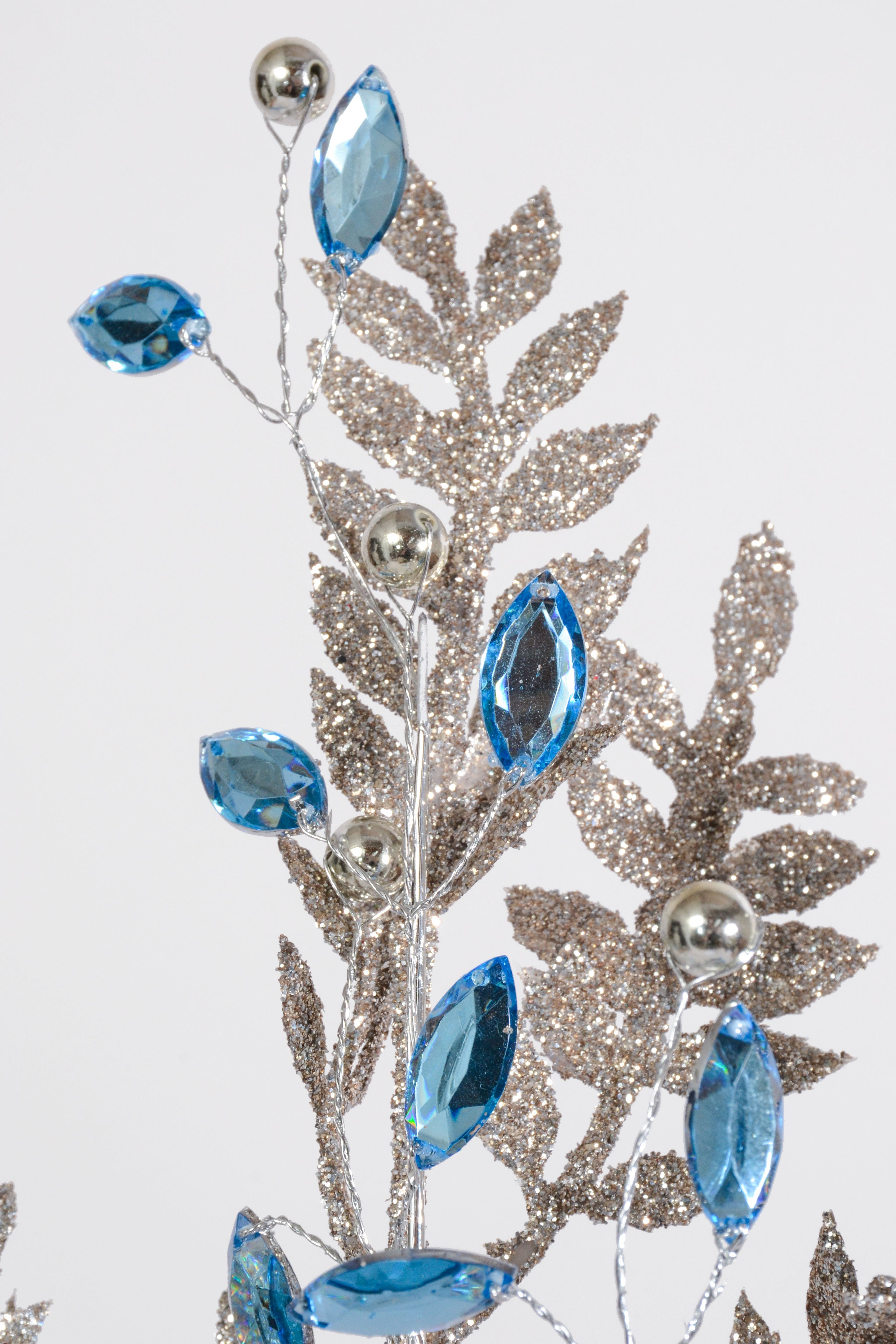 30" Jewel Leaf Spray Champagne/Blue