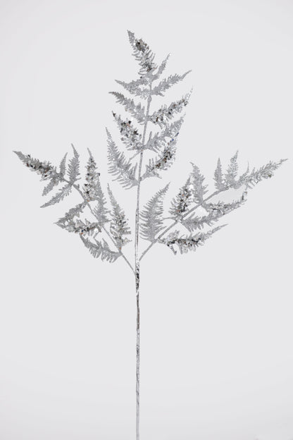 31" Metallic Leaf Spray With Glitter Silver