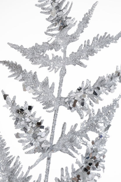 31" Metallic Leaf Spray With Glitter Silver