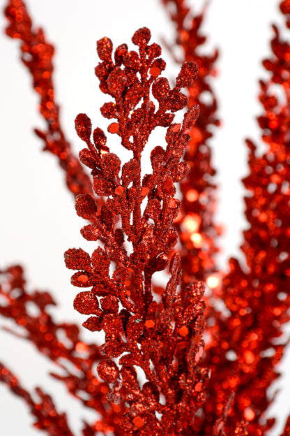 29" Glitter Fern Bush Red