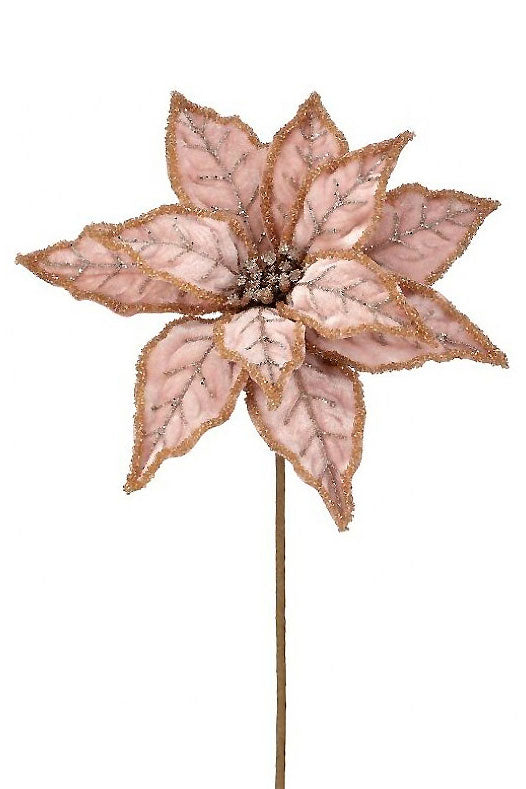 27" Beaded velvet Pastel Poinsettia Stem Rose gold