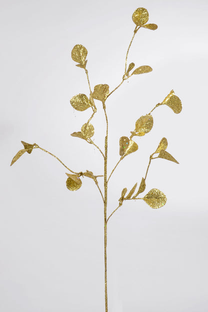 36" Glitter Leaf Spray Gold