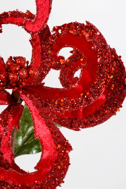 23" Velvet Glitter Swirl Flower Stem Red