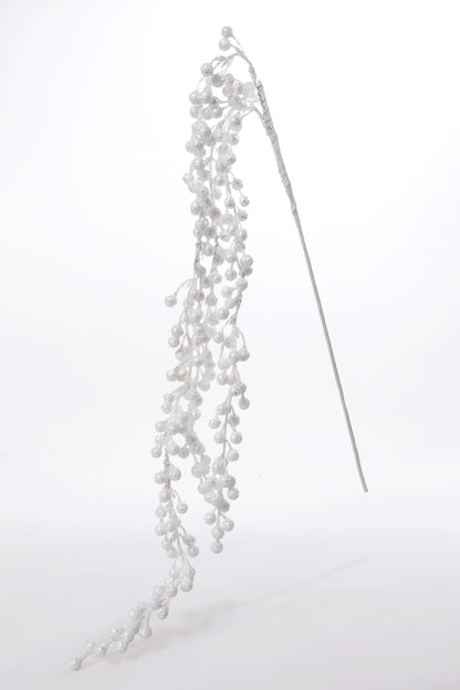39" Hanging Berry Spray With Glitter White