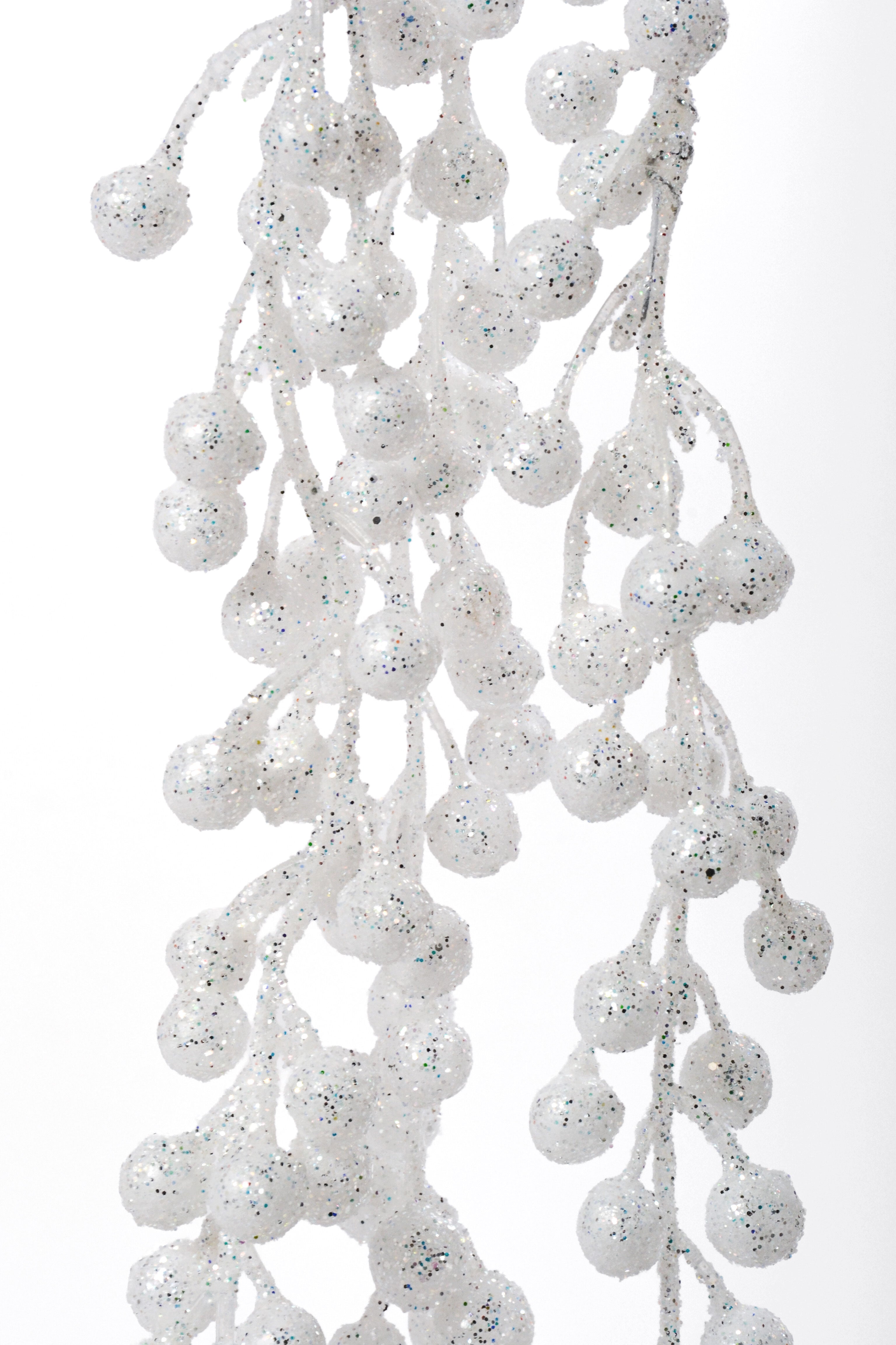 39" Hanging Berry Spray With Glitter White