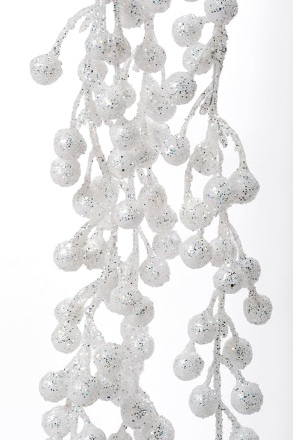 39" Hanging Berry Spray With Glitter White