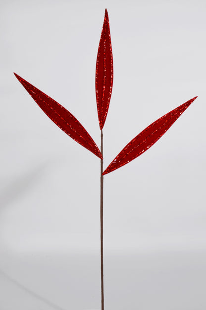 29.5" Glitter Leaf Stem Red