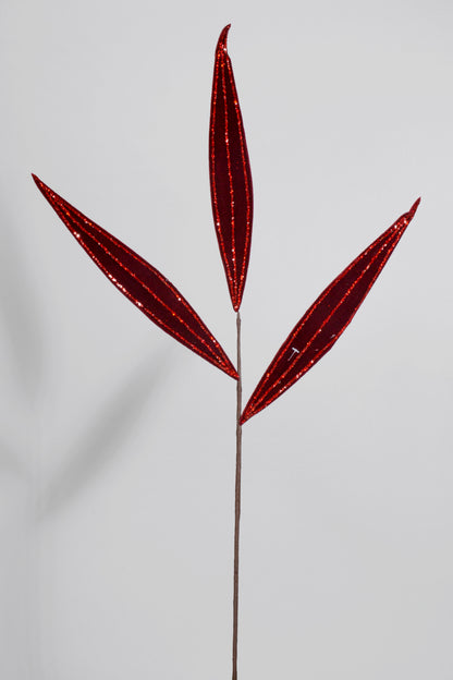 29.5" Glitter Leaf Stem Burgundy